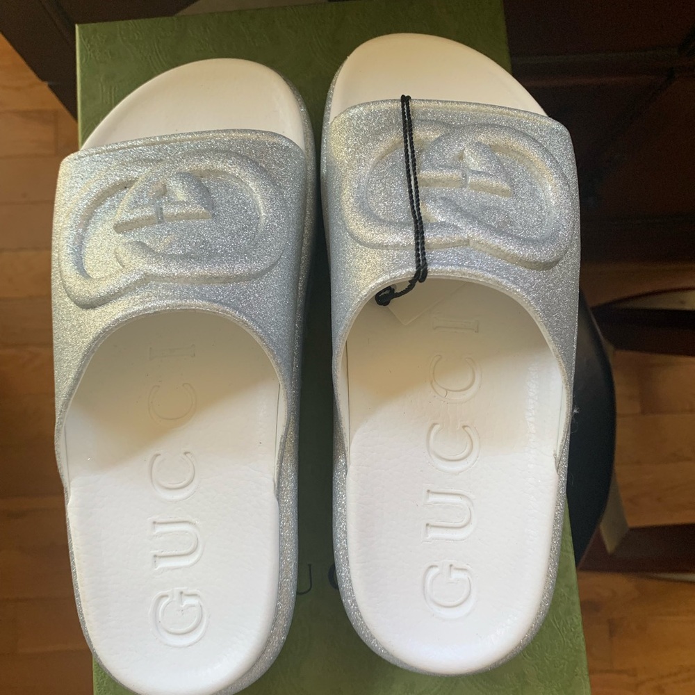 Gucci Silver Slide Sandals - Picture 2 of 6